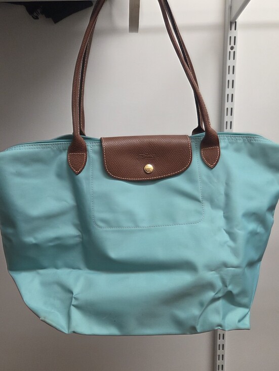 Longchamp Handbags - Longchamp Le Pliage Large Tote Bag - Turquoise with Brown Trim